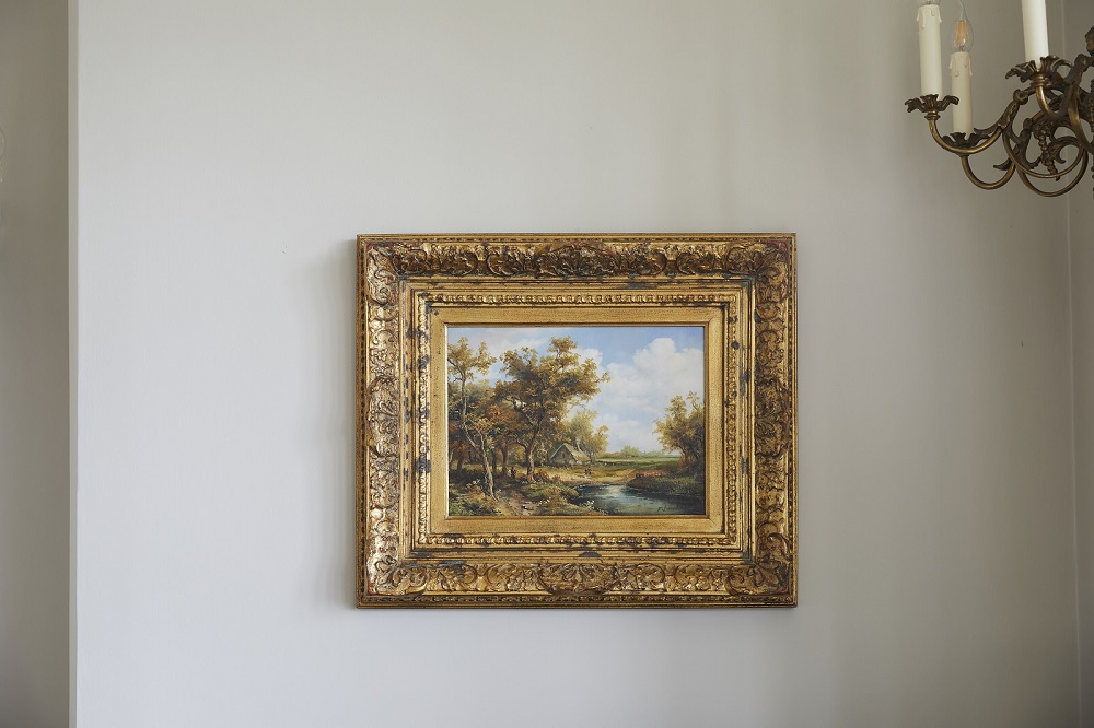 Illustrated painting of a stylish home interior with furniture and artwork
