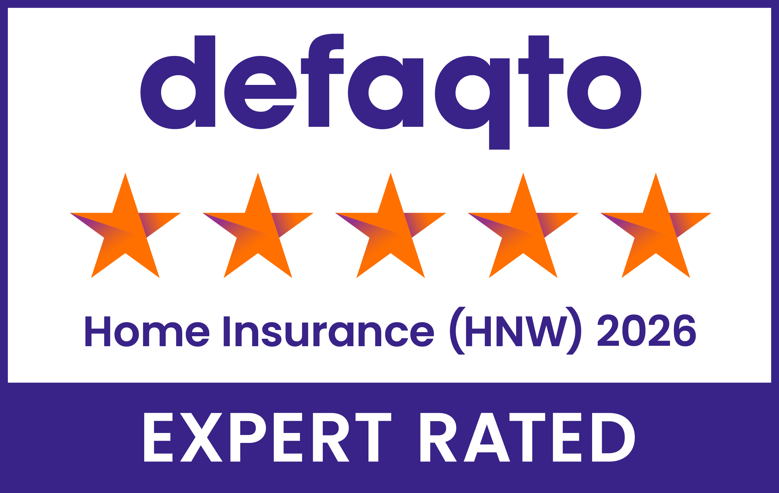 Defaqto 5‑Star Expert Rated badge for Hight Net Worth Home Insurance 2026.