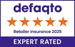 Defaqto 5‑Star Expert Rated badge for Retailer Insurance 2025.
