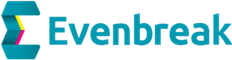 Evenbreak logo featuring a stylised “E” icon in teal with pink and green accents, alongside the word “Evenbreak” in matching teal text.